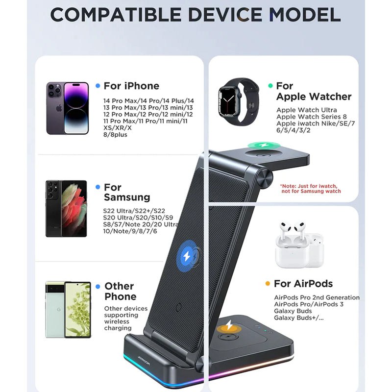 JOYROOM JR-WQN01 3 in 1 Magnetic Charging Station for phone for watch for earphone