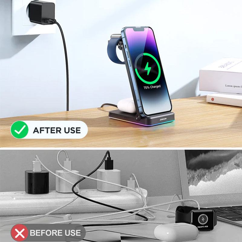 JOYROOM JR-WQN01 3 in 1 Magnetic Charging Station for phone for watch for earphone