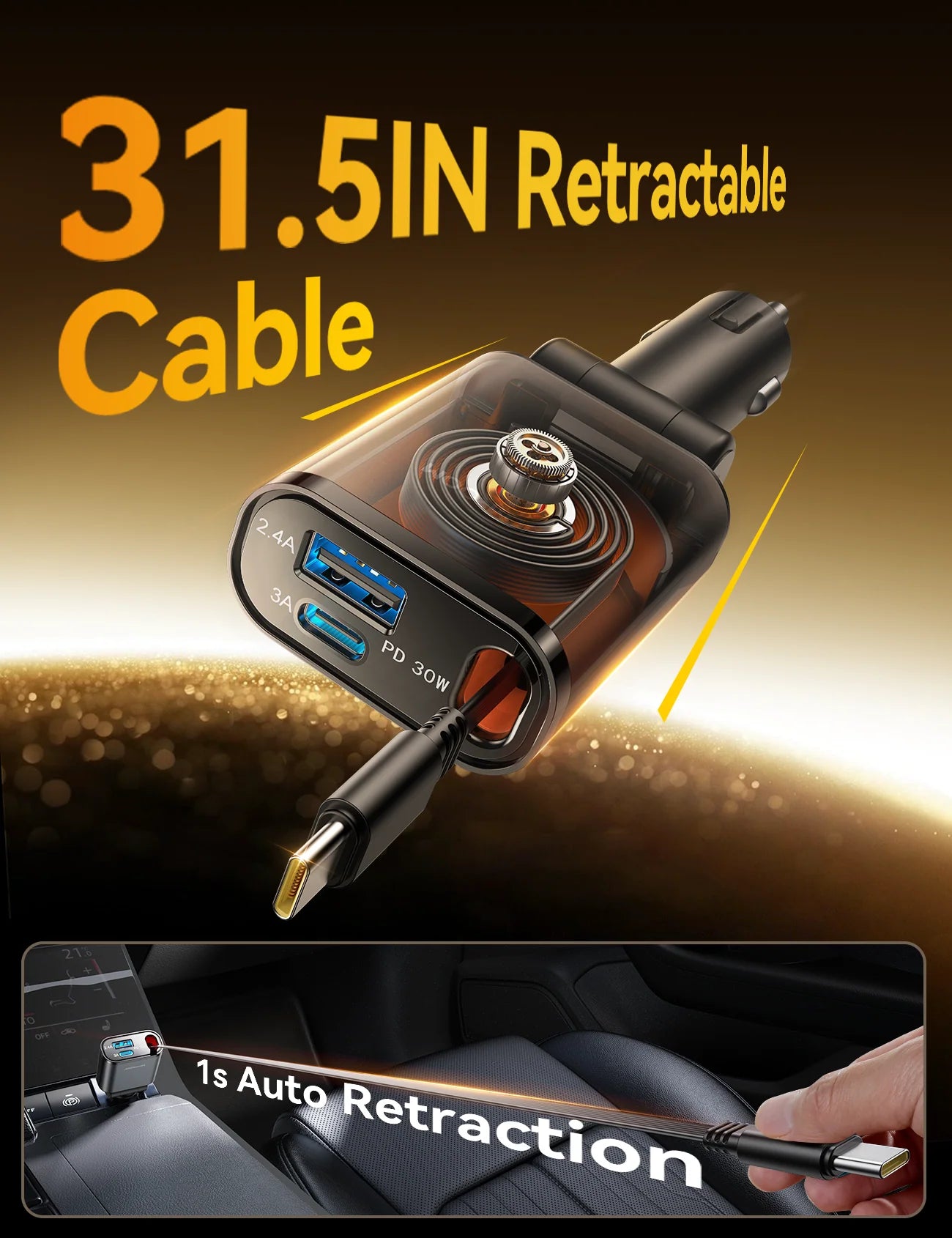 Joyroom JR-CCL07 3-in-1 Retractable Car Charger