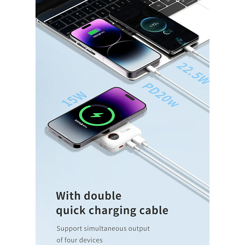 LANEX N7 22.5W+PD20W MAGNETIC 15W POWER BANK 10000MAH (BUILT-IN TYPE-C AND LIGHTNING CABLE)