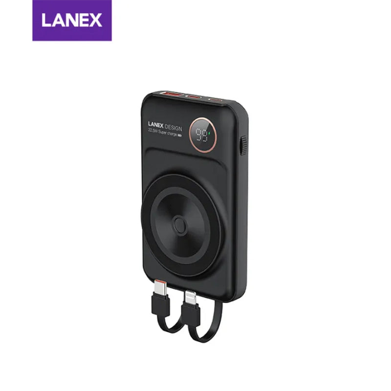 LANEX N7 22.5W+PD20W MAGNETIC 15W POWER BANK 10000MAH (BUILT-IN TYPE-C AND LIGHTNING CABLE)