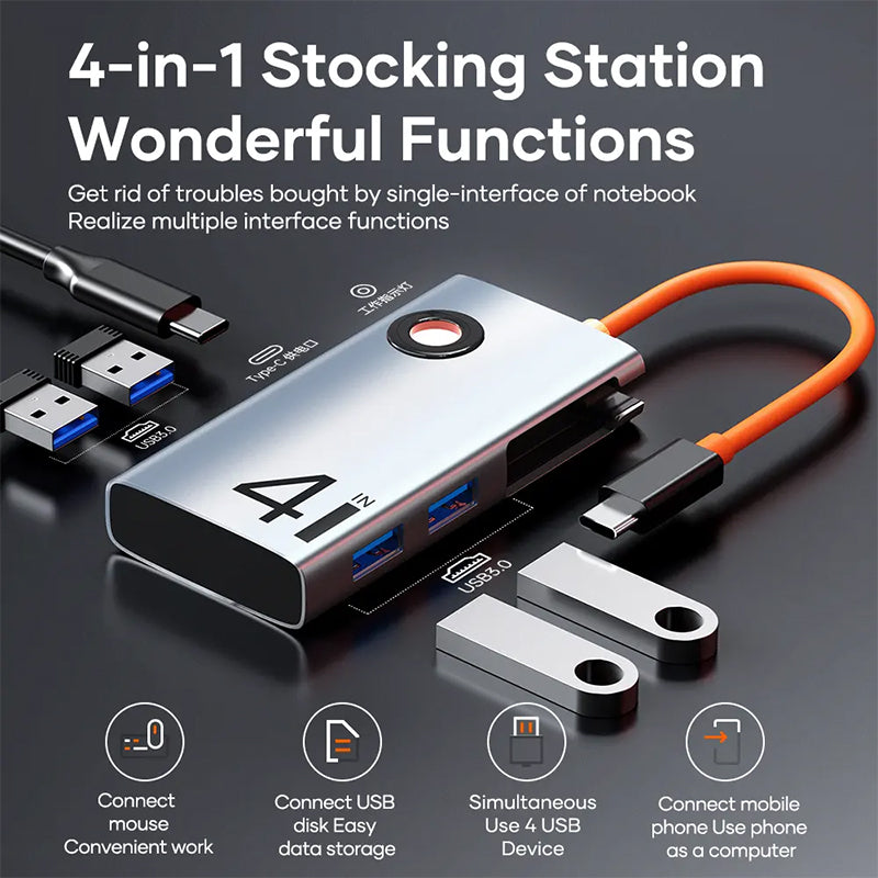ROCK TR25 4 in 1 Type-C TO USB3.0*4+Type-C Multi-function Docking Station