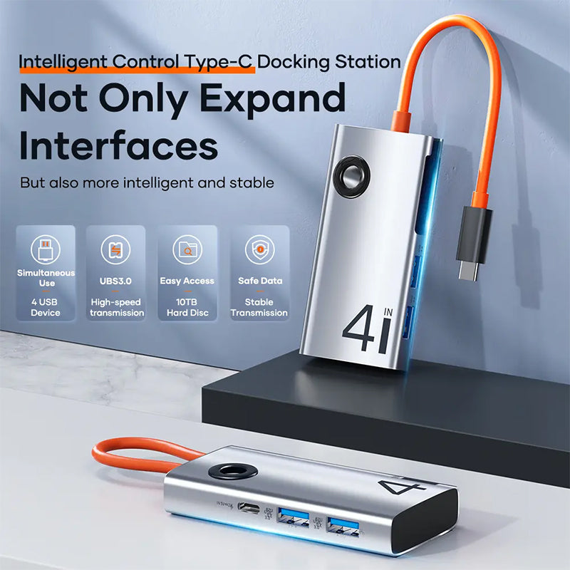 ROCK TR25 4 in 1 Type-C TO USB3.0*4+Type-C Multi-function Docking Station