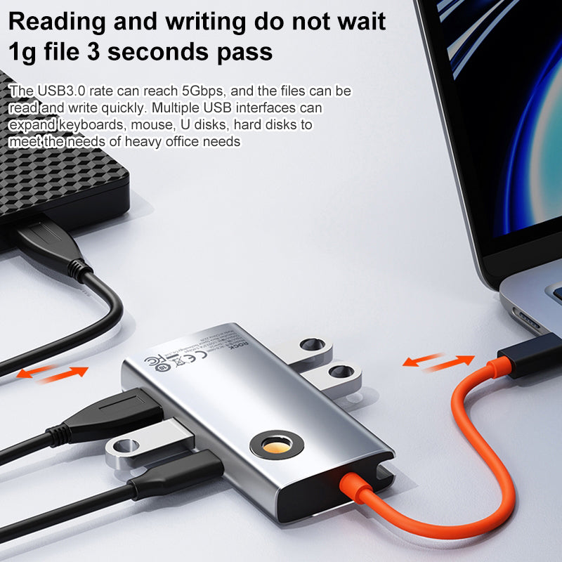 ROCK TR25 4 in 1 Type-C TO USB3.0*4+Type-C Multi-function Docking Station