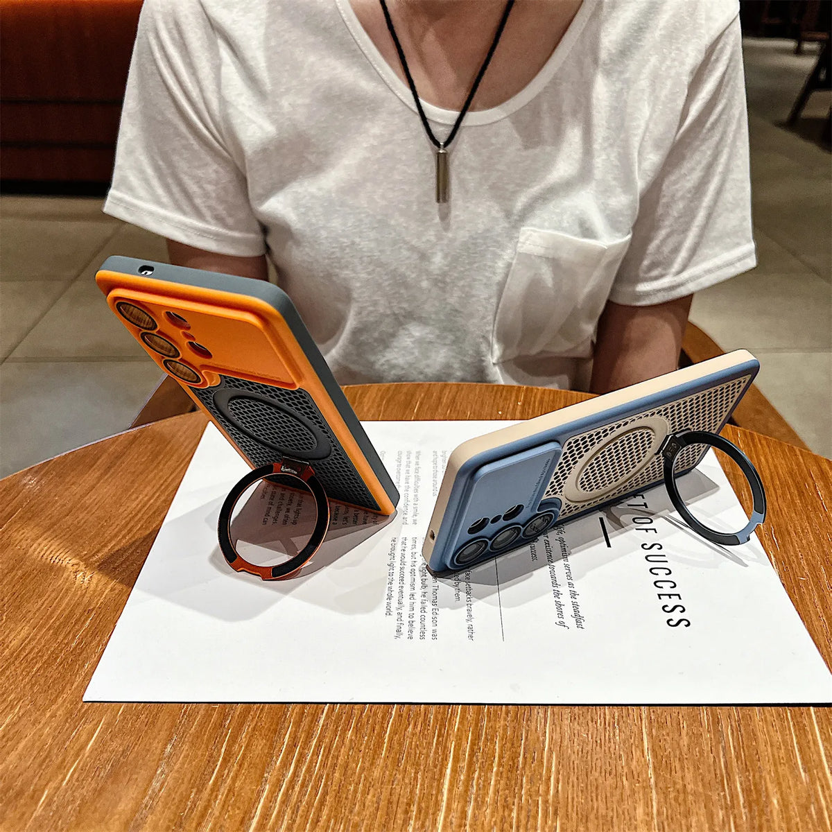 Color Blocking Magnetic Stand Cooling Phone Case for Samsung