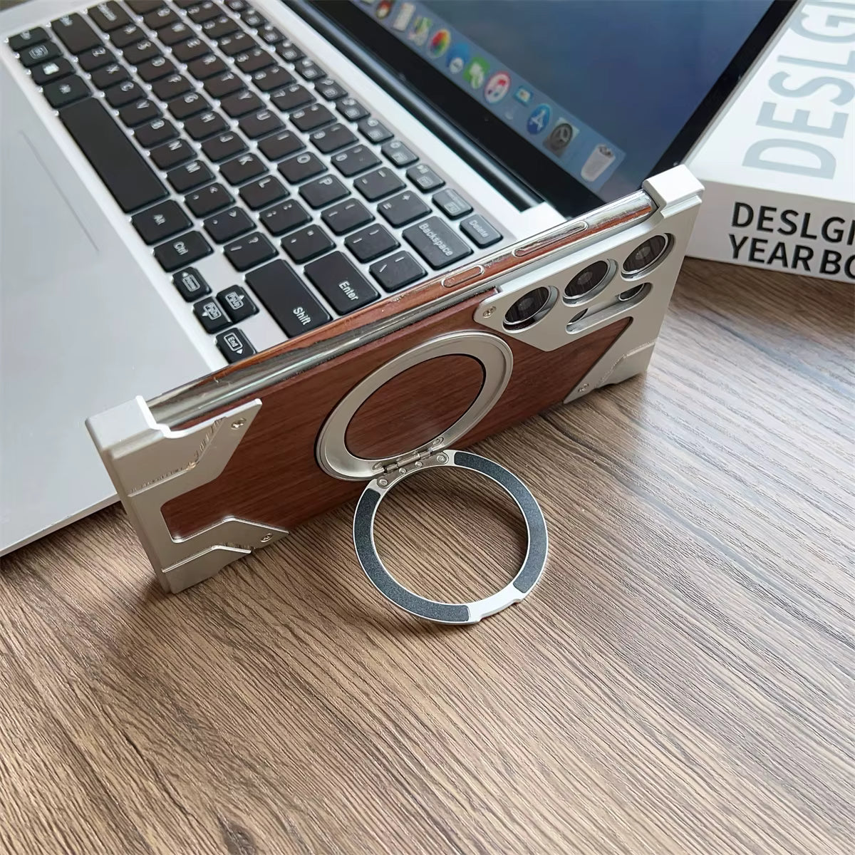 Magnetic Aluminum Metal Frameless Real Wood Case for Samsung