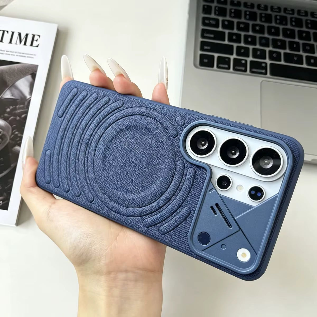 Leather MagSafe Phone Case With a Sliding Metal Camera Cover For Samsung