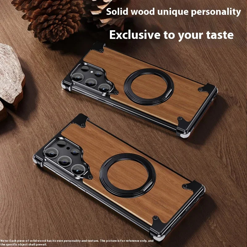 Oatsbasf MagSafe Pivot Ring Stand Air Cushion Walnut Wood Back Case Cover For Samsung