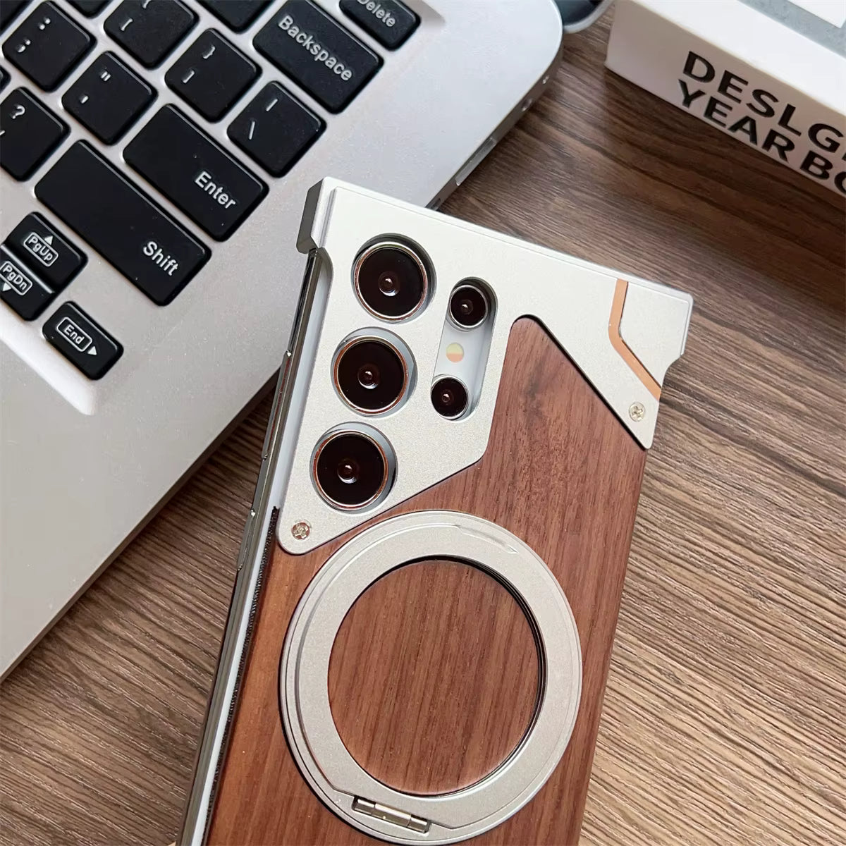 Magnetic Aluminum Metal Frameless Real Wood Case for Samsung
