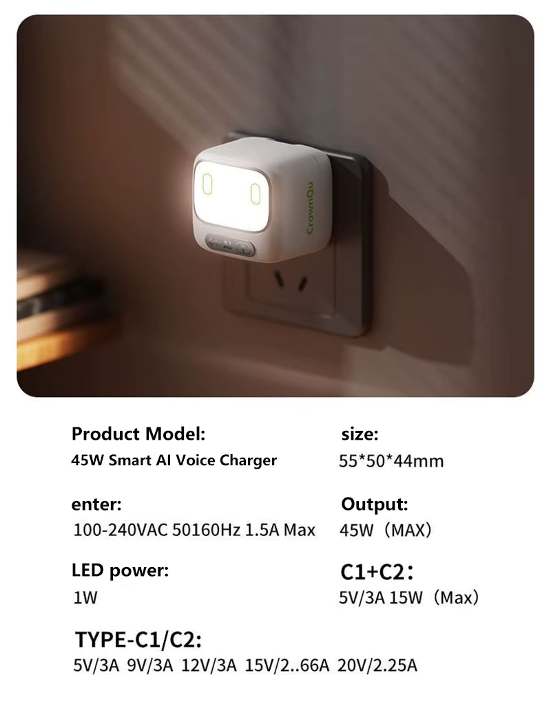 Green C+C AI Night Light GaN Charger45W