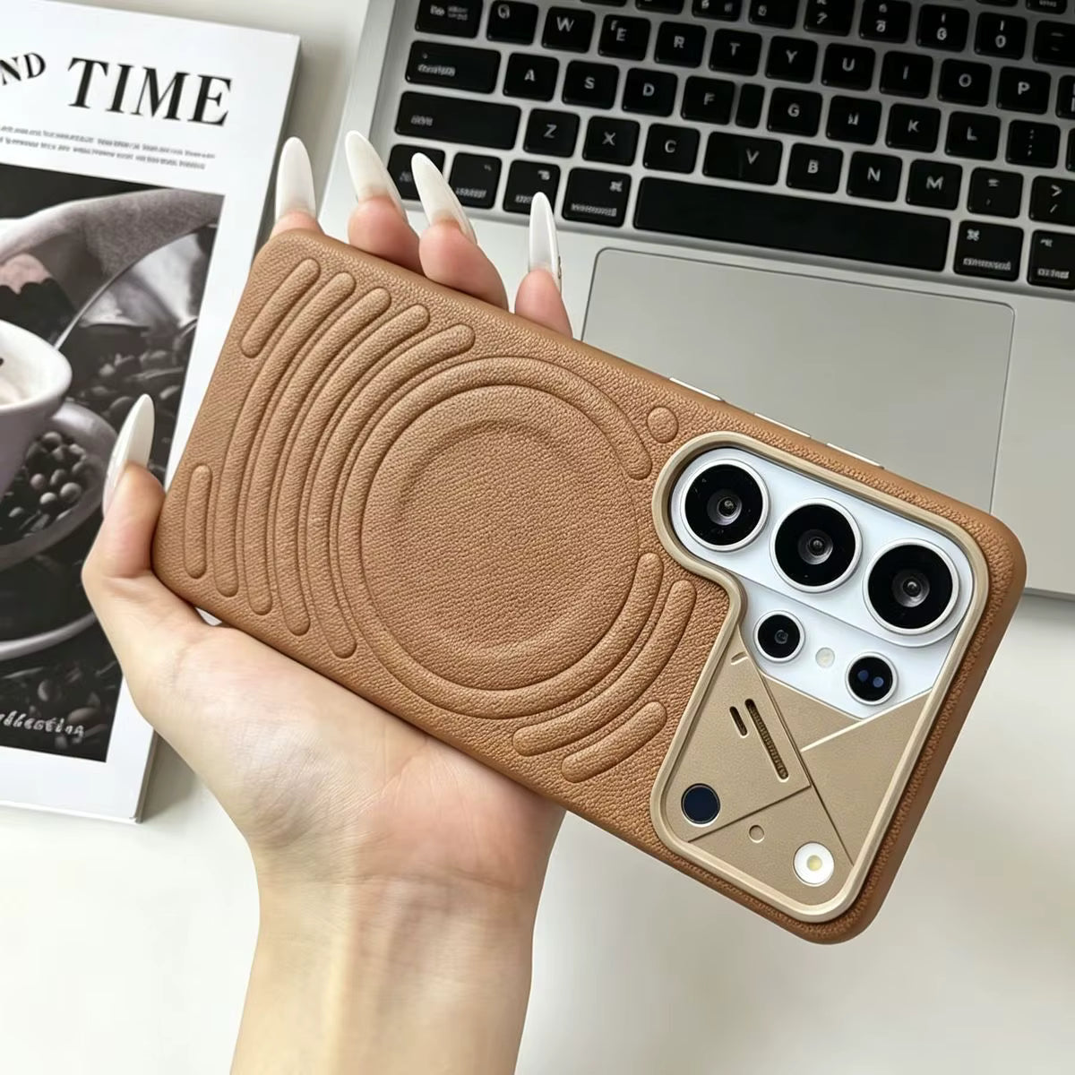 Leather MagSafe Phone Case With a Sliding Metal Camera Cover For Samsung