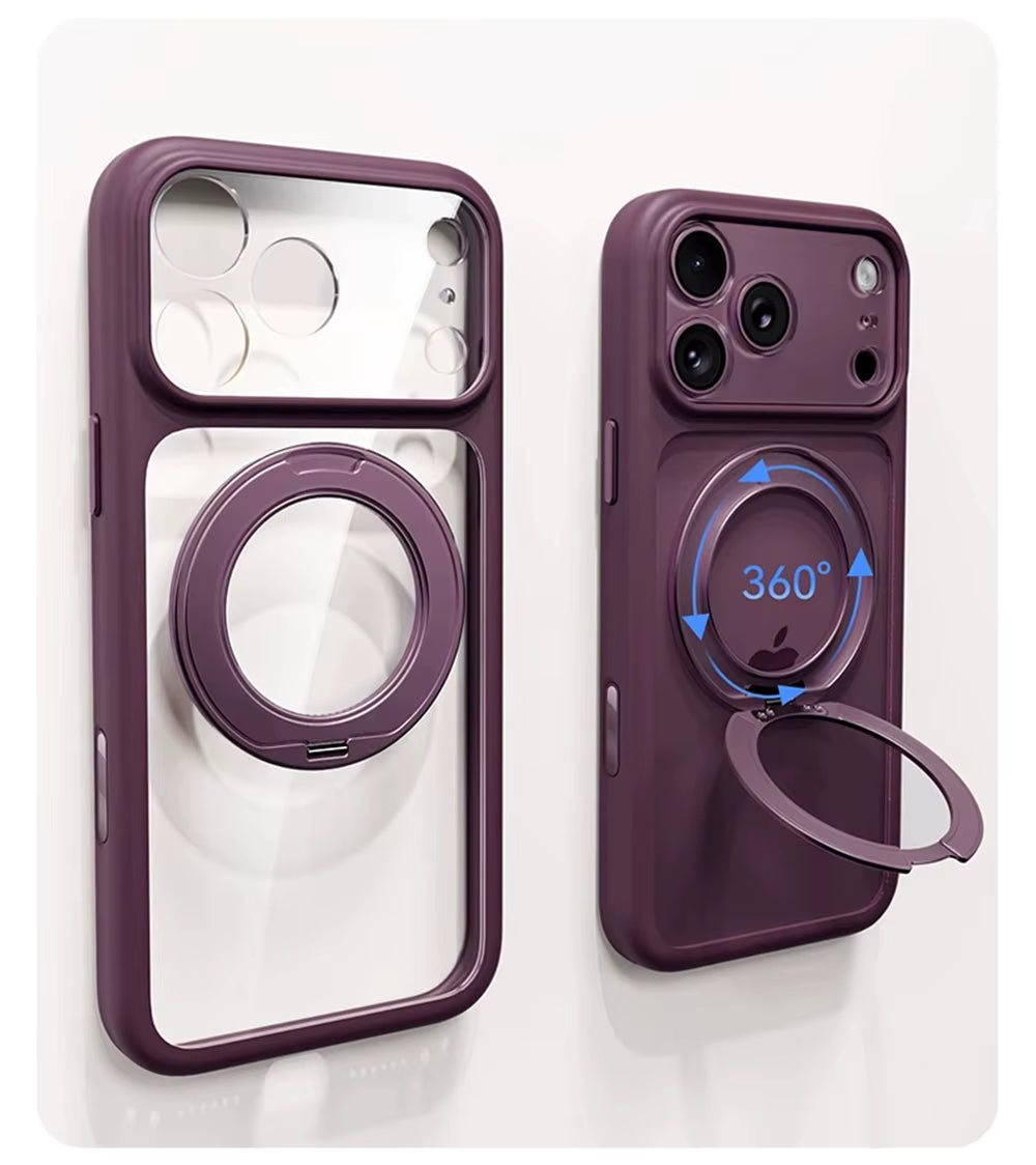 Transparent Magnetic Case 360° rotating ring and full camera protection For iPhone