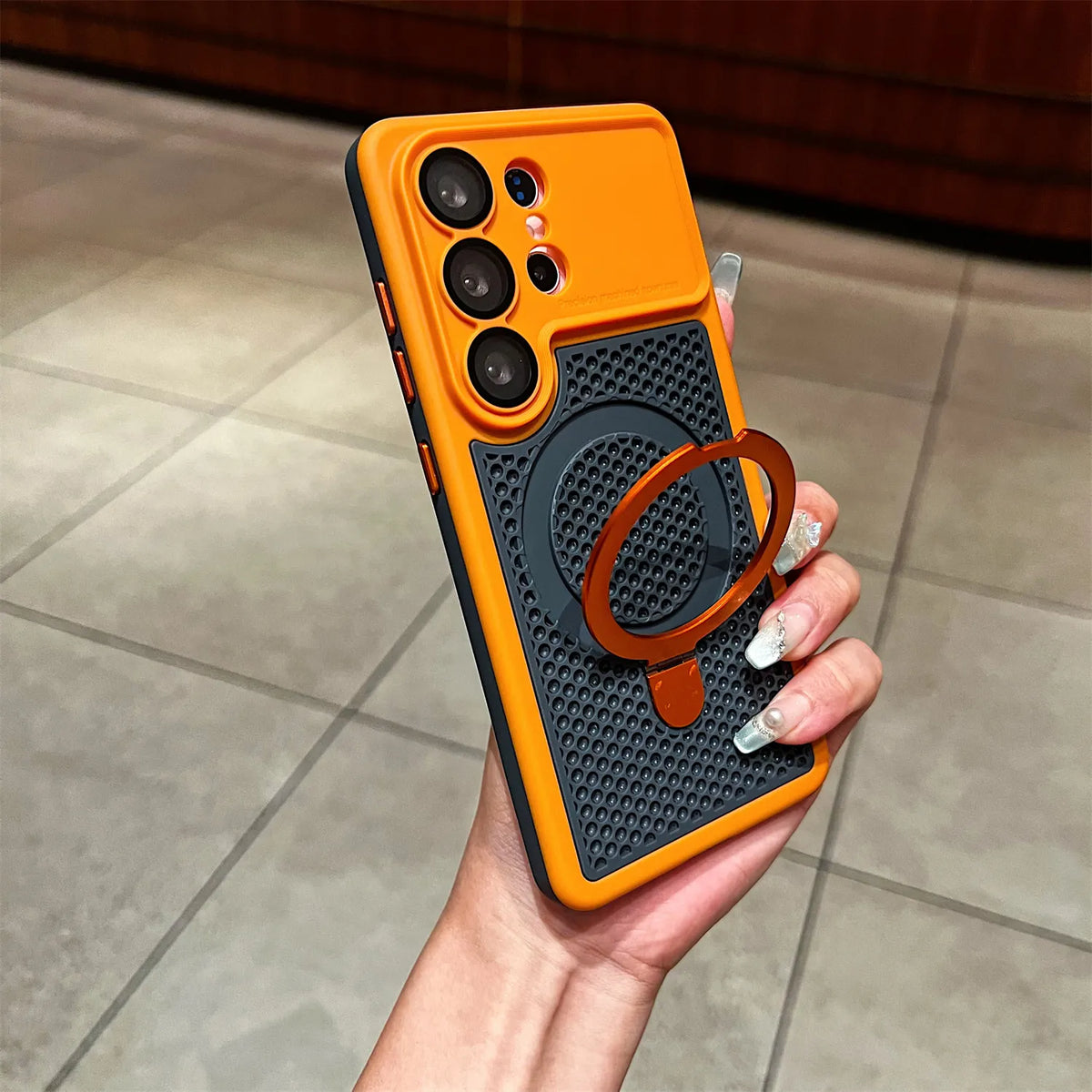 Color Blocking Magnetic Stand Cooling Phone Case for Samsung