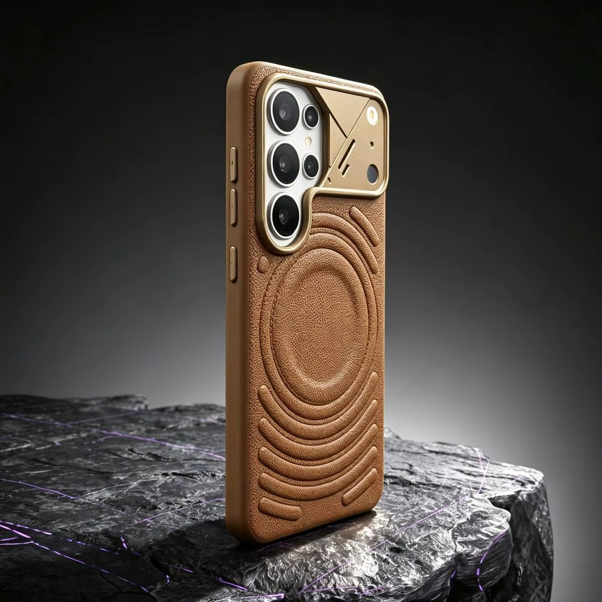 Leather MagSafe Phone Case With a Sliding Metal Camera Cover For Samsung