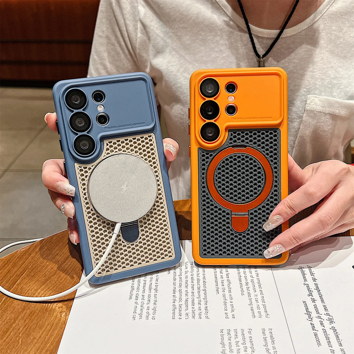 Color Blocking Magnetic Stand Cooling Phone Case for Samsung