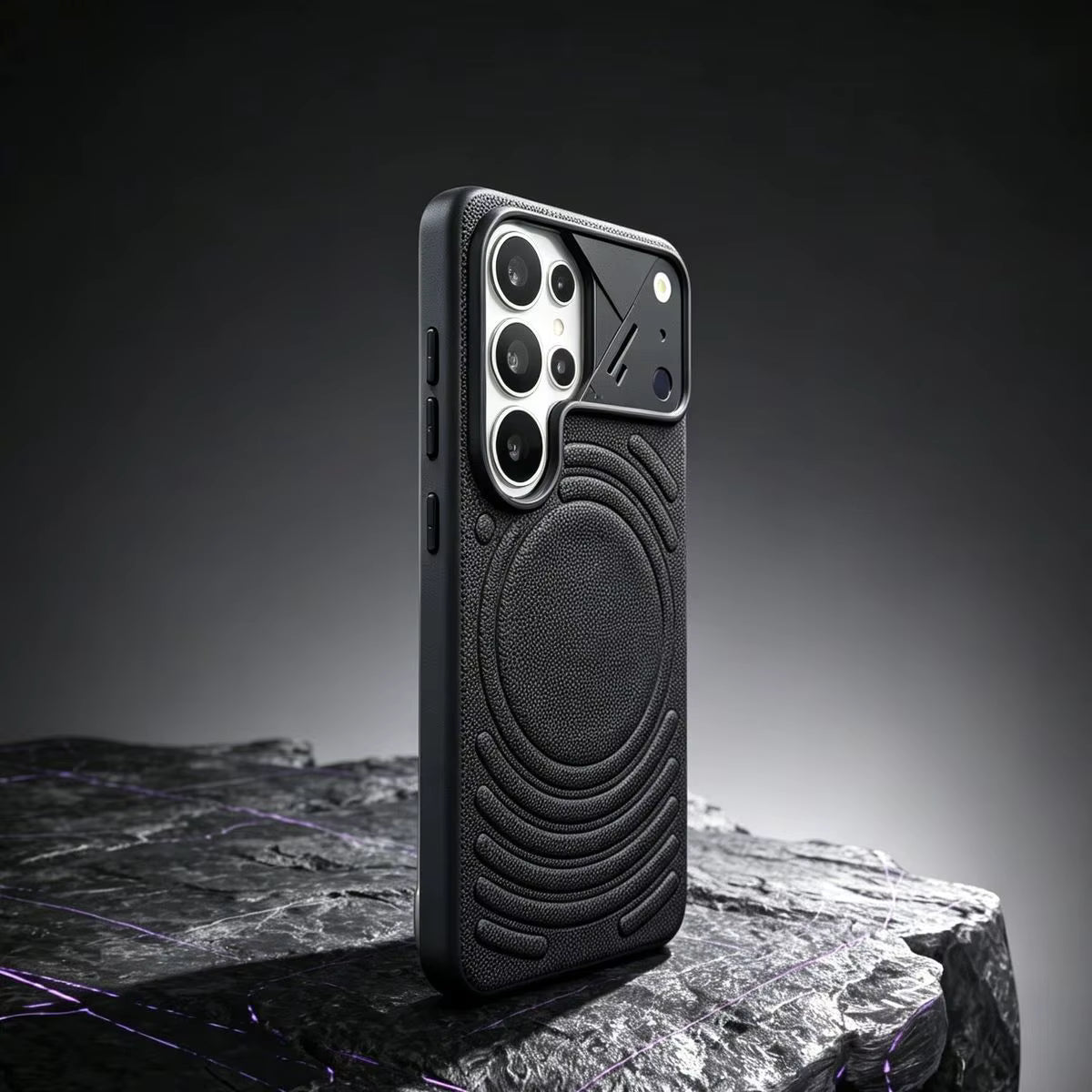 Leather MagSafe Phone Case With a Sliding Metal Camera Cover For Samsung