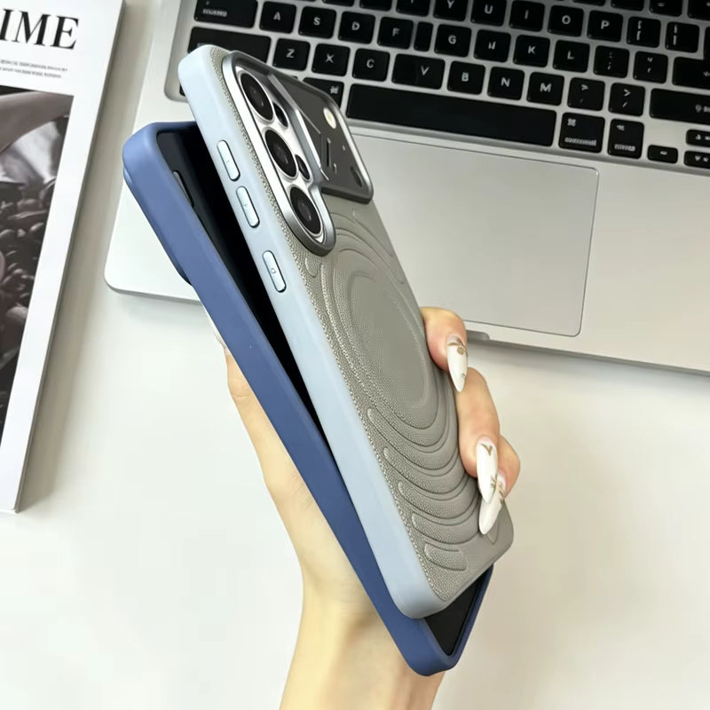 Leather MagSafe Phone Case With a Sliding Metal Camera Cover For Samsung