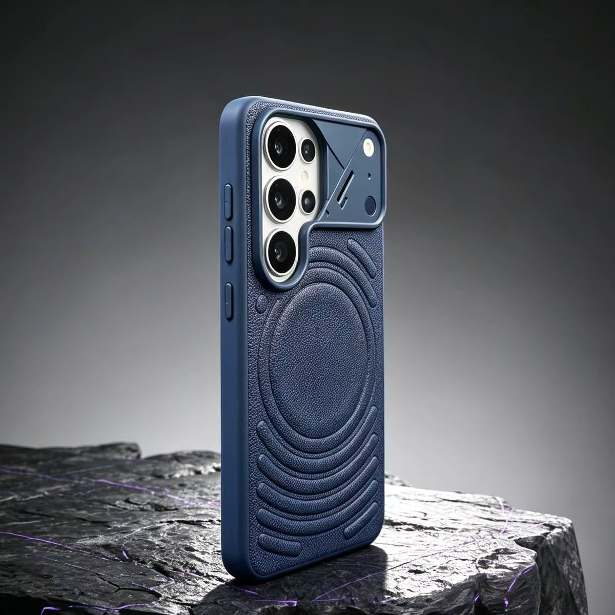 Leather MagSafe Phone Case With a Sliding Metal Camera Cover For Samsung