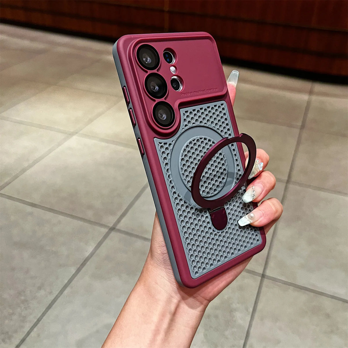 Color Blocking Magnetic Stand Cooling Phone Case for Samsung