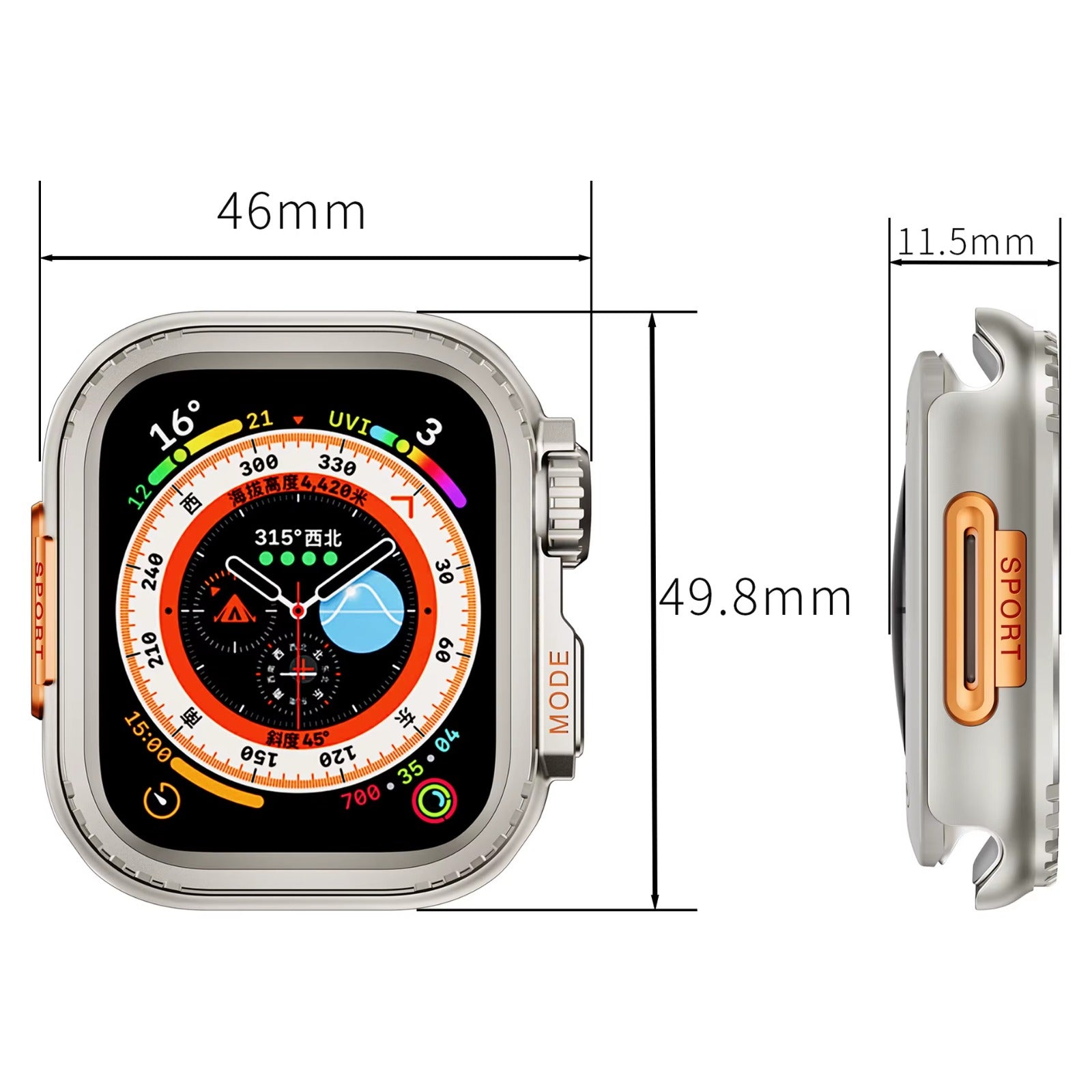 Shock-absorbing metal case for Apple Watch