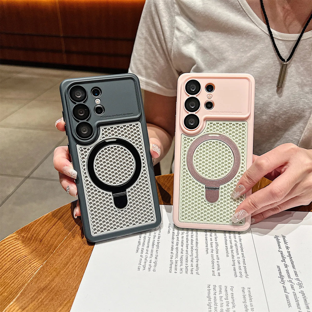 Color Blocking Magnetic Stand Cooling Phone Case for Samsung