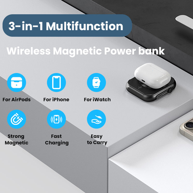 3-In-1 Magnetic Power Bank 5000mAh,22.5W Portable Magsafe Wireless Charger