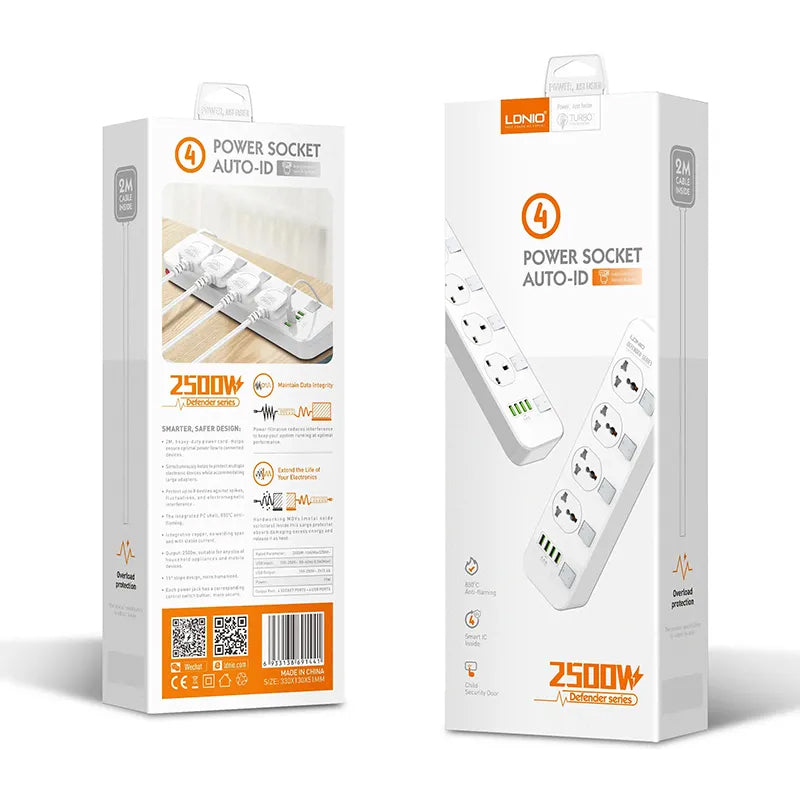 LDNIO SC4408 4POWER SOCKET 4USB 3.4A AUTO ID