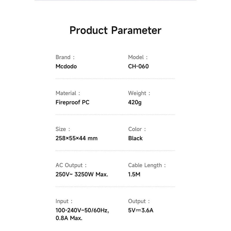 Mcdodo CH-060 6 in 1 Surge Protection Power Strip