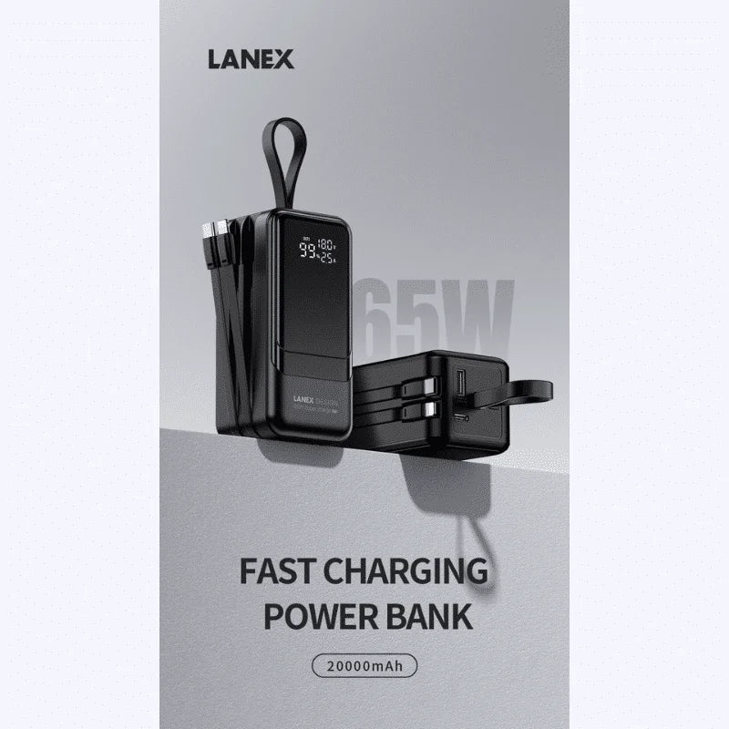 LANEX Lp35 Built In Dual Cables, 20000 mAh, 65W Power Bank