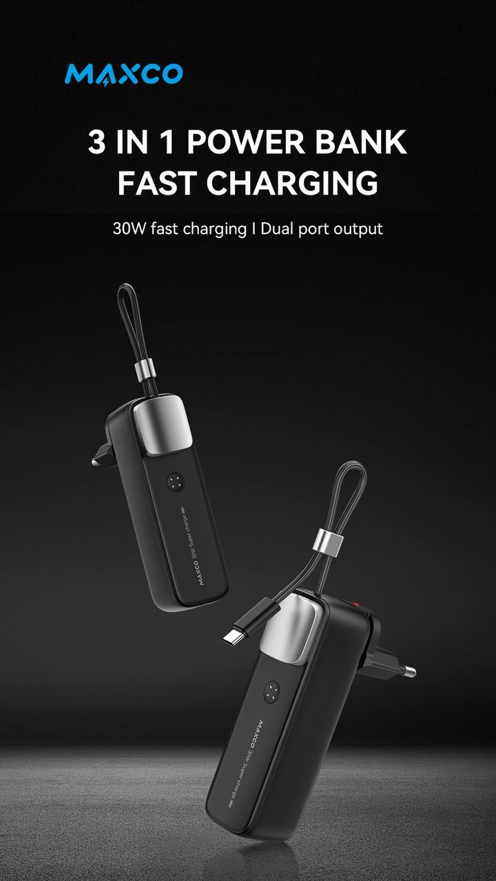 Maxco MP40 3*1 Fast Charging Power Pank 30W