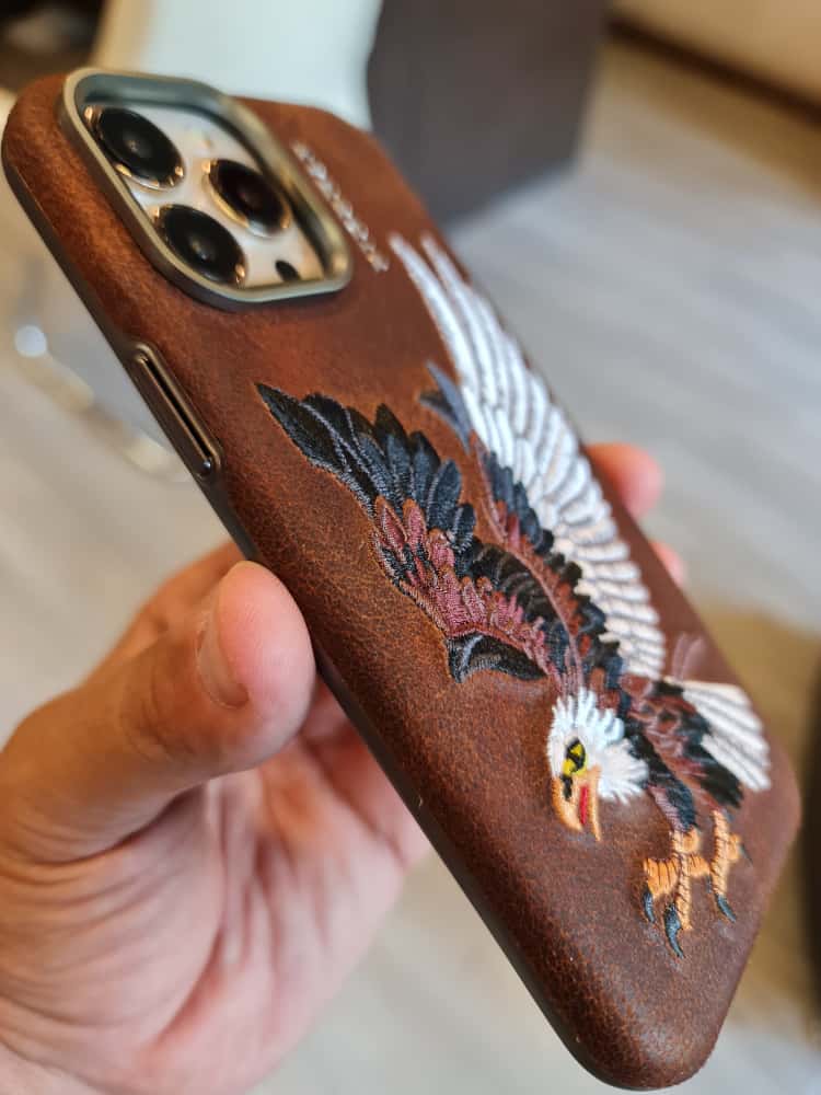 RMBMAX Embroidery Leather Frame Lens Case eagle