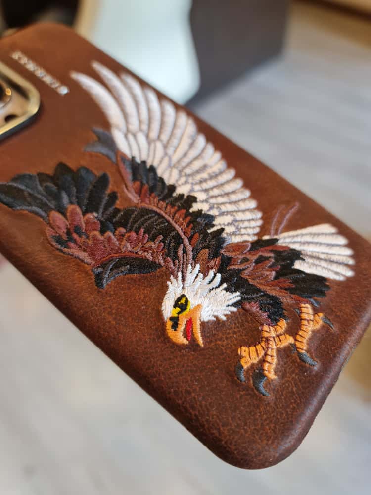 RMBMAX Embroidery Leather Frame Lens Case eagle
