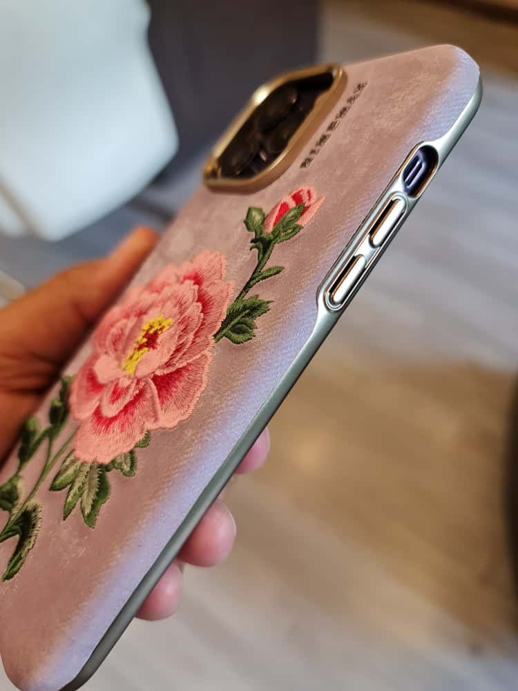 RMBMAX Embroidery Leather Frame Lens Case Pink