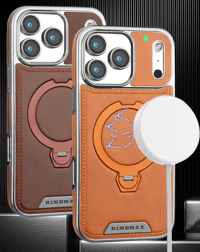 RUIMEIBI New Plating PU Leather Magnetic Phone Case for iPhone 17 Pro Max(Brown)