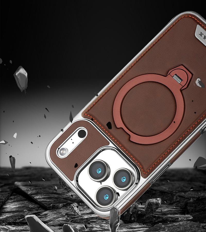 RUIMEIBI New Plating PU Leather Magnetic Phone Case for iPhone 17 Pro Max(Grey)
