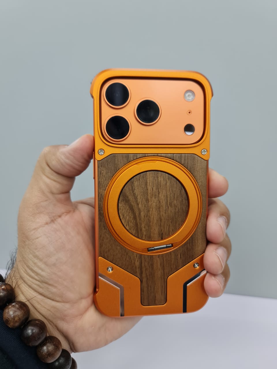 Magnetic Aluminum Metal Frameless Real Wood Case For Iphone 17 Pro max