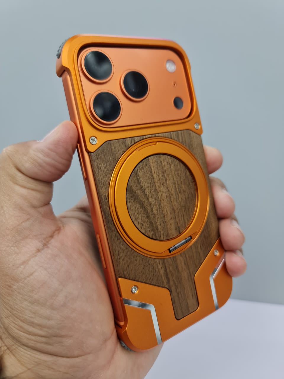 Magnetic Aluminum Metal Frameless Real Wood Case For Iphone 17 Pro max