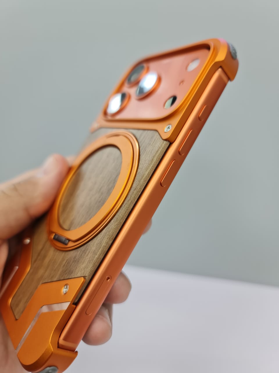 Magnetic Aluminum Metal Frameless Real Wood Case For Iphone 17 Pro max