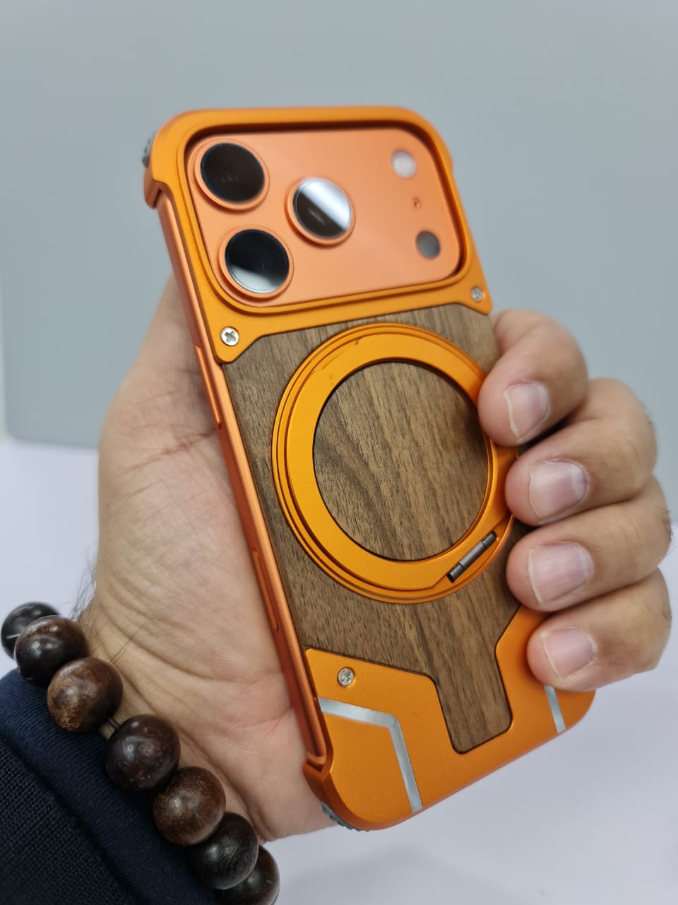 Magnetic Aluminum Metal Frameless Real Wood Case For Iphone 17 Pro max