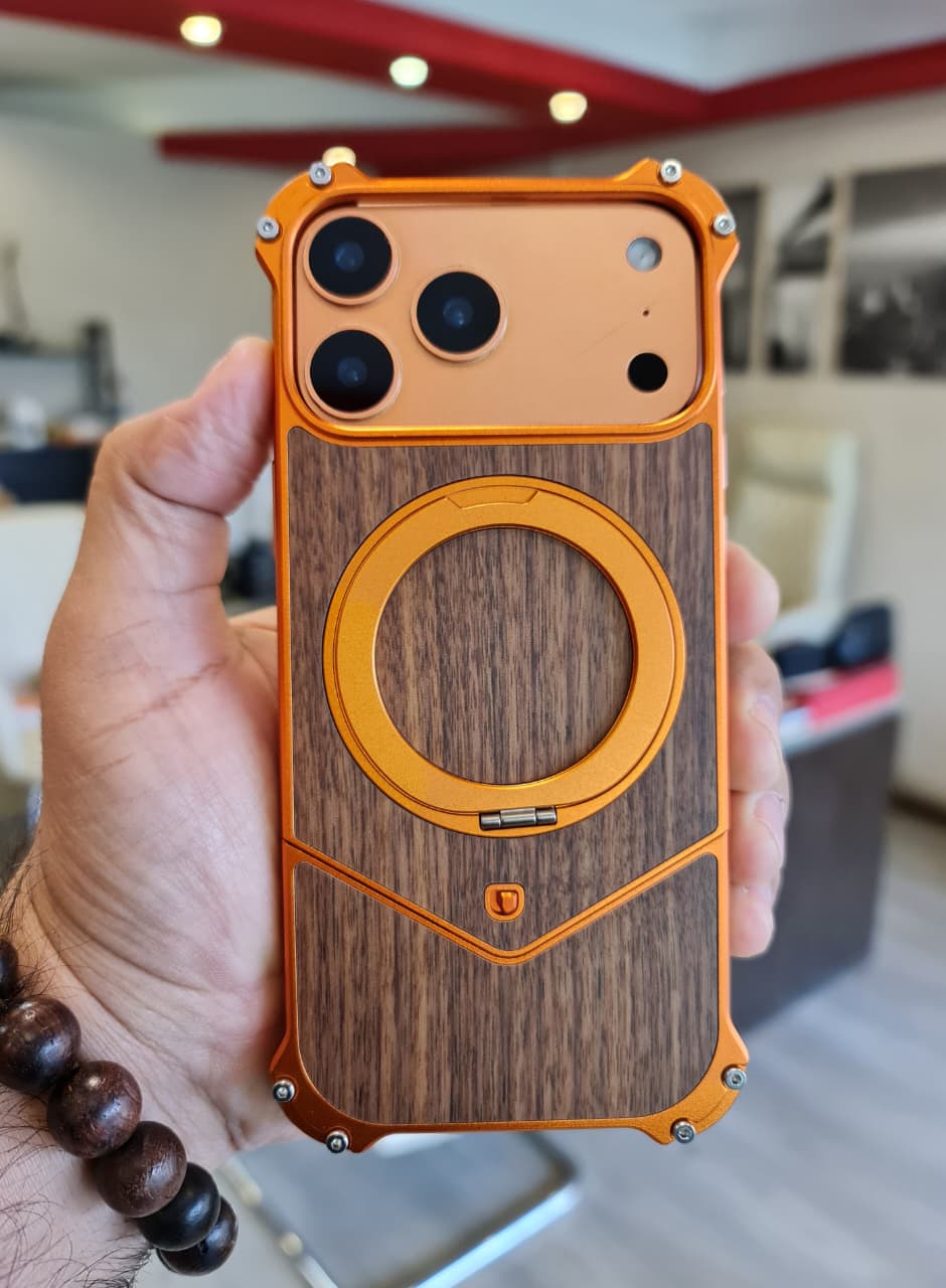 Magnetic Metal Premium Wooden Frameless Case For Iphone 17 Pro max