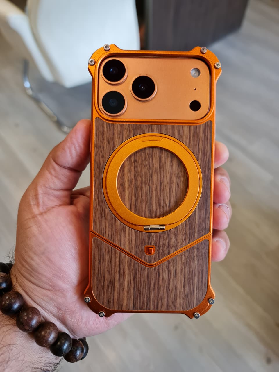 Magnetic Metal Premium Wooden Frameless Case For Iphone 17 Pro max