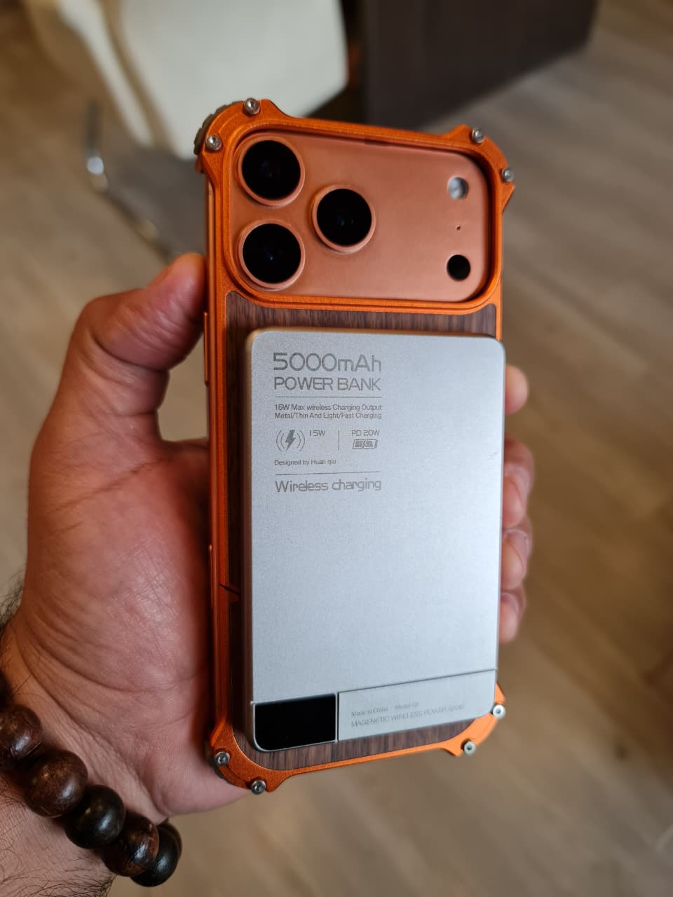 Magnetic Metal Premium Wooden Frameless Case For Iphone 17 Pro max