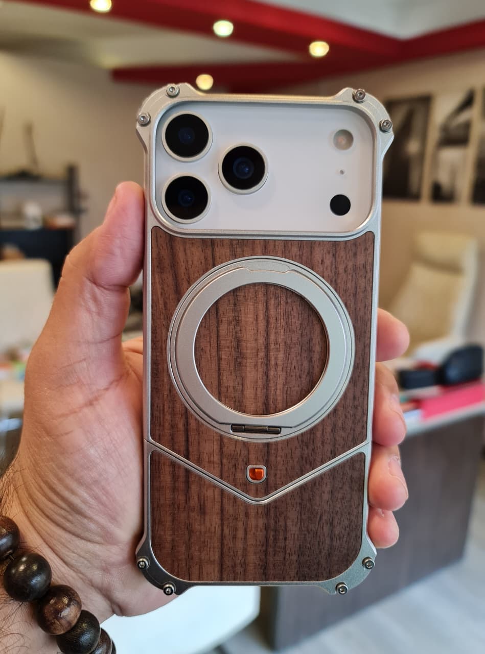 Magnetic Metal Premium Wooden Frameless Case For Iphone 17 Pro max