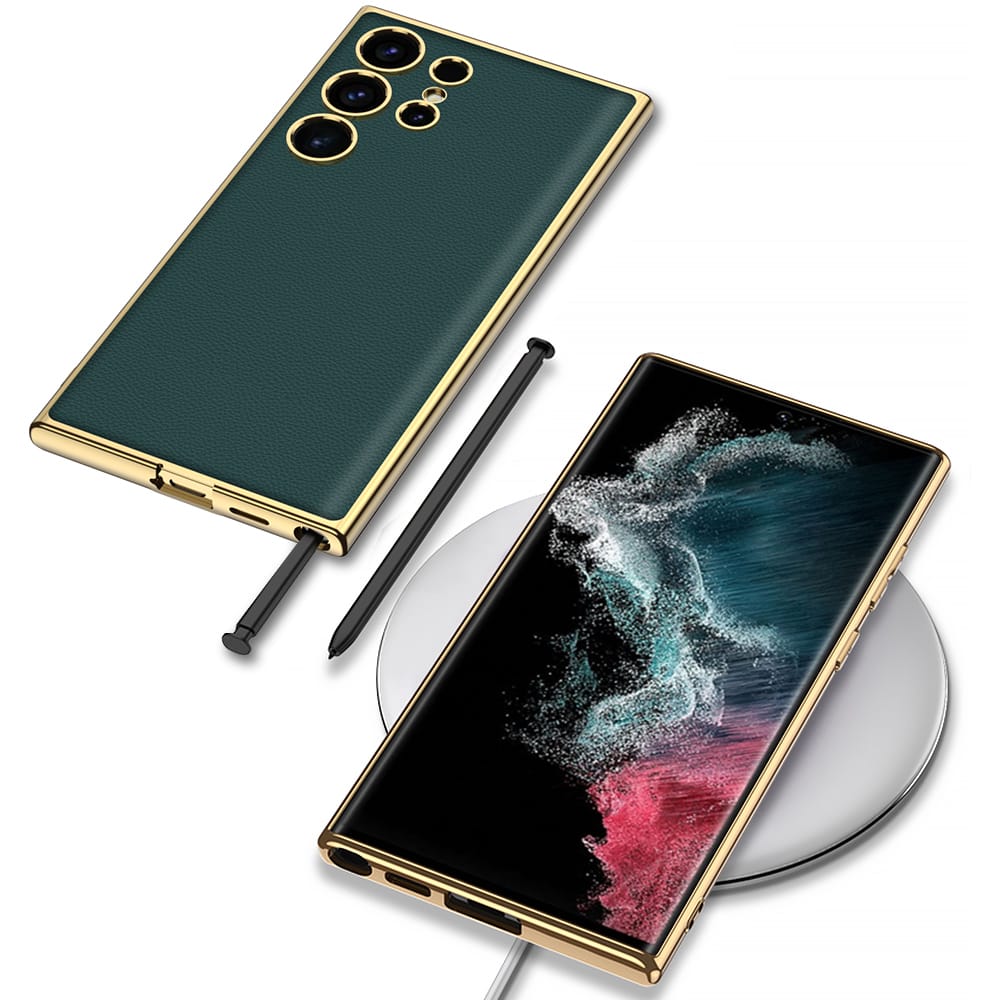 GKK Electroplating PU Leather TPU Phone Back Cover For Samsung