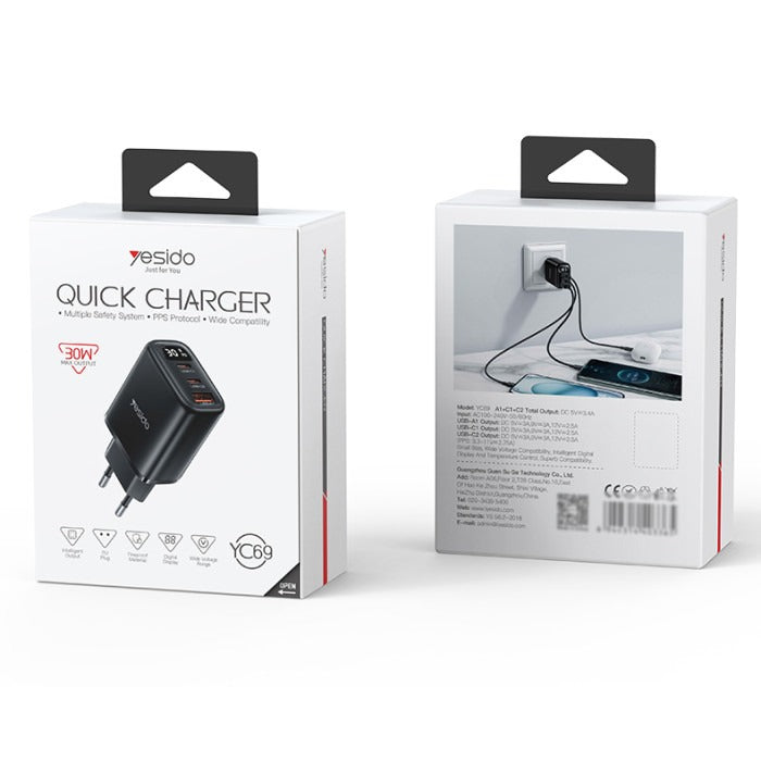 YESIDO YC69 EU 30W Power Display Fast Charging Wall Charger