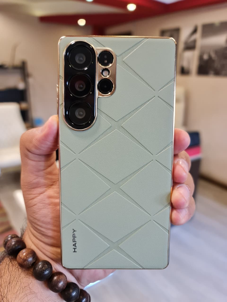 Luxury Plating PU Leather Camera Lens Protection Back Case for Samsung