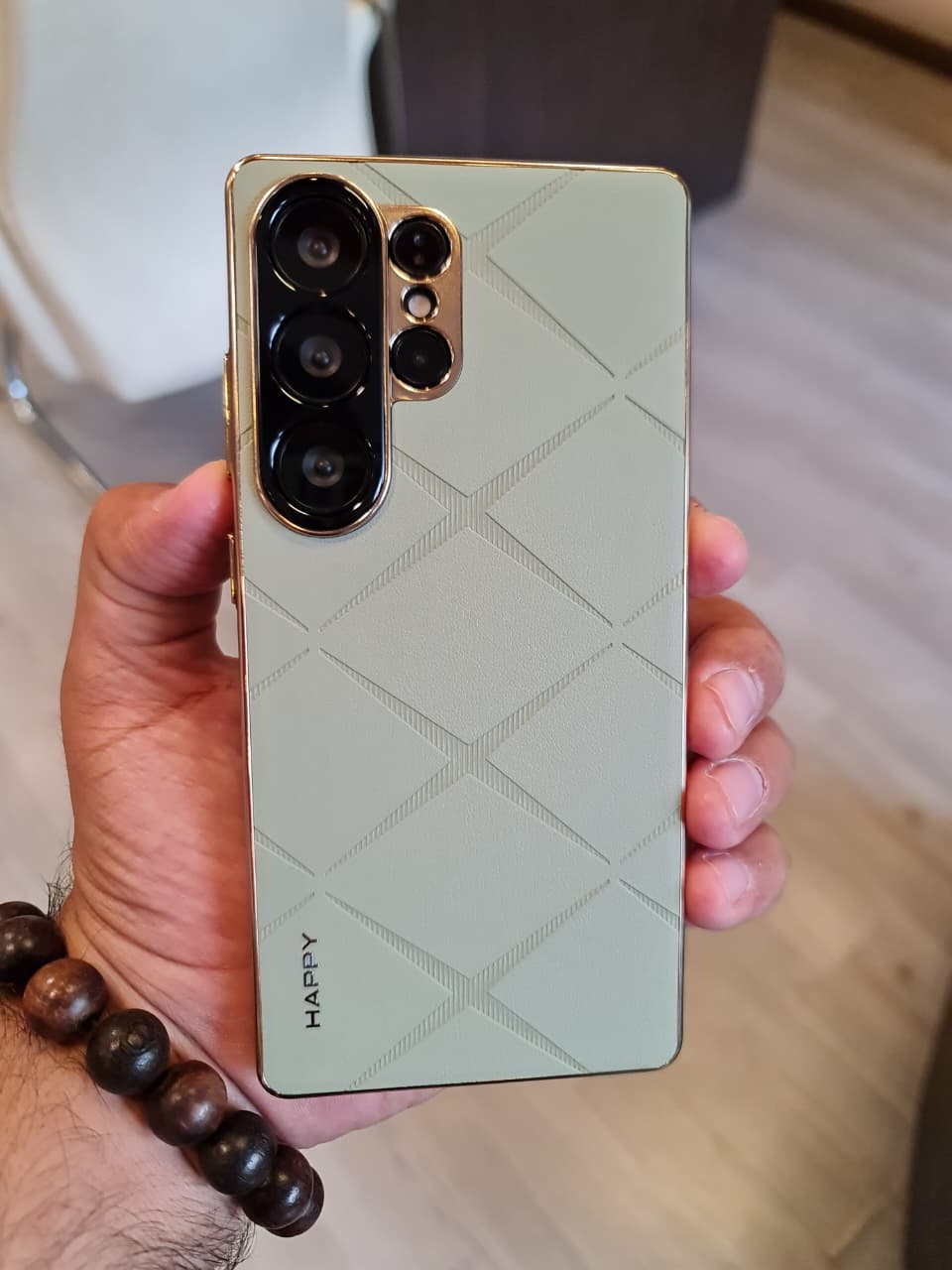 Luxury Plating PU Leather Camera Lens Protection Back Case for Samsung