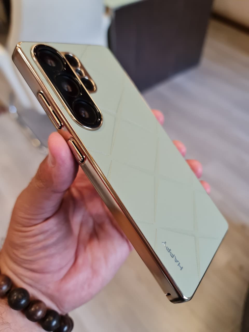 Luxury Plating PU Leather Camera Lens Protection Back Case for Samsung