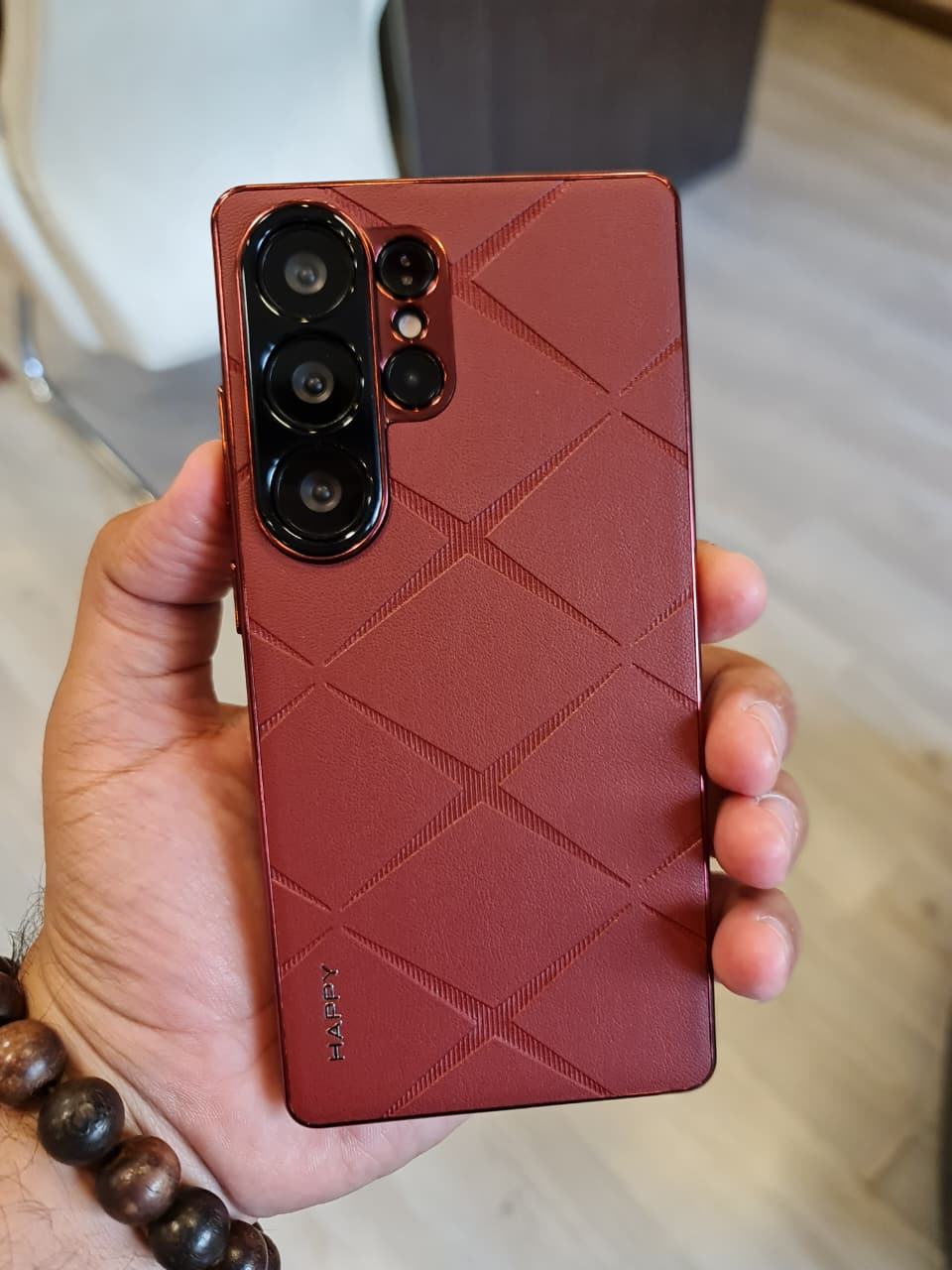 Luxury Plating PU Leather Camera Lens Protection Back Case for Samsung