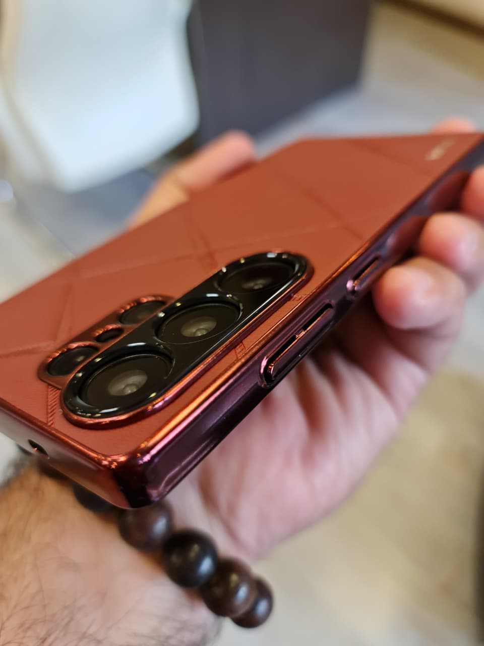 Luxury Plating PU Leather Camera Lens Protection Back Case for Samsung